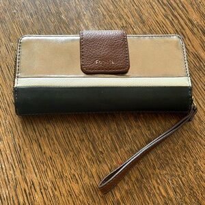 Fossil Madison Zip Clutch Black Gunmetal